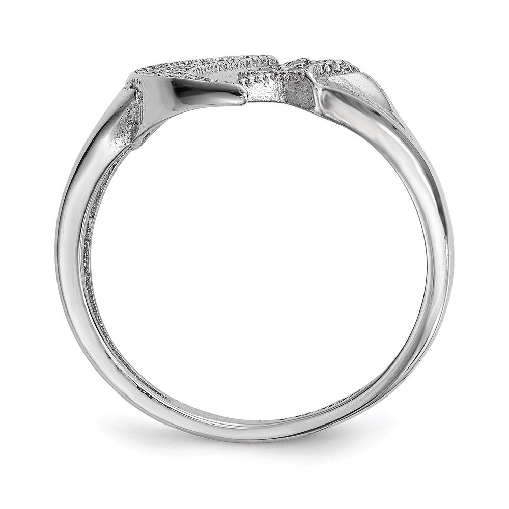 Sterling Silver Rhodium Plated Cz Moon Star Polished Ring