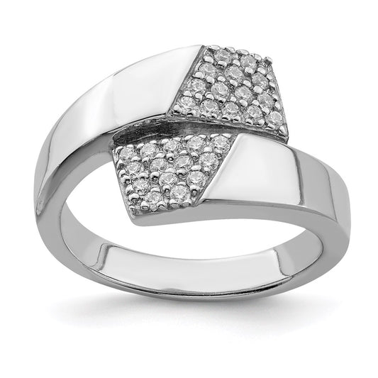 Sterling Silver Rhodium Plated Polished With Cz Ring