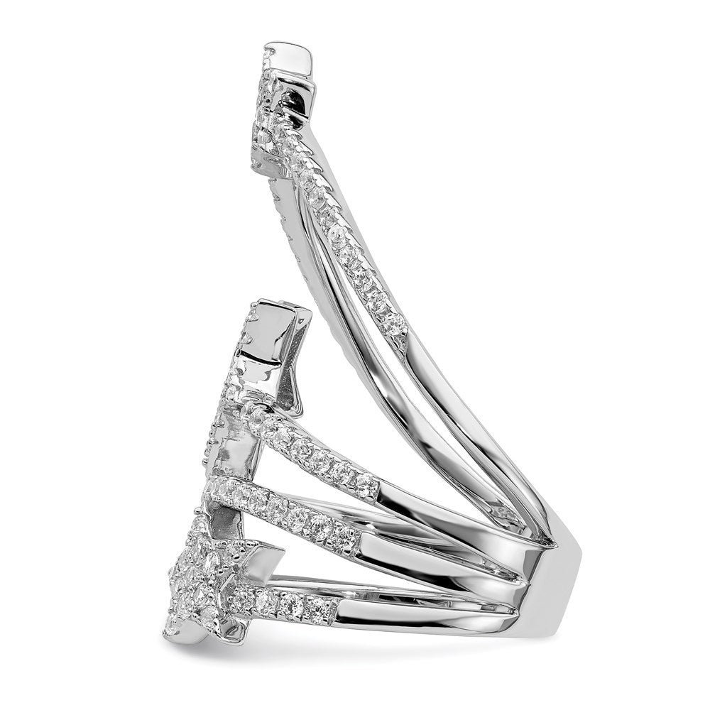 Sterling Silver Pure Fire Rhod Plated Cz Star Ring