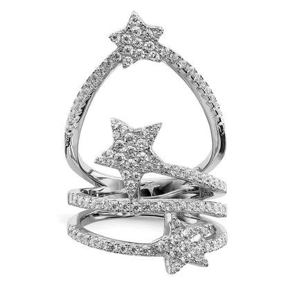 Sterling Silver Pure Fire Rhod Plated Cz Star Ring