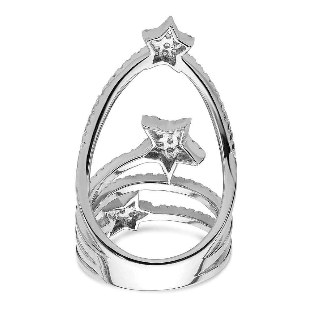 Sterling Silver Pure Fire Rhod Plated Cz Star Ring