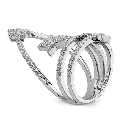Sterling Silver Pure Fire Rhod Plated Cz Star Ring