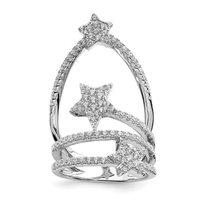 Sterling Silver Pure Fire Rhod Plated Cz Star Ring