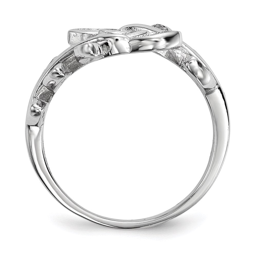 Sterling Silver Rhodium Plated Leaf Cz Ring