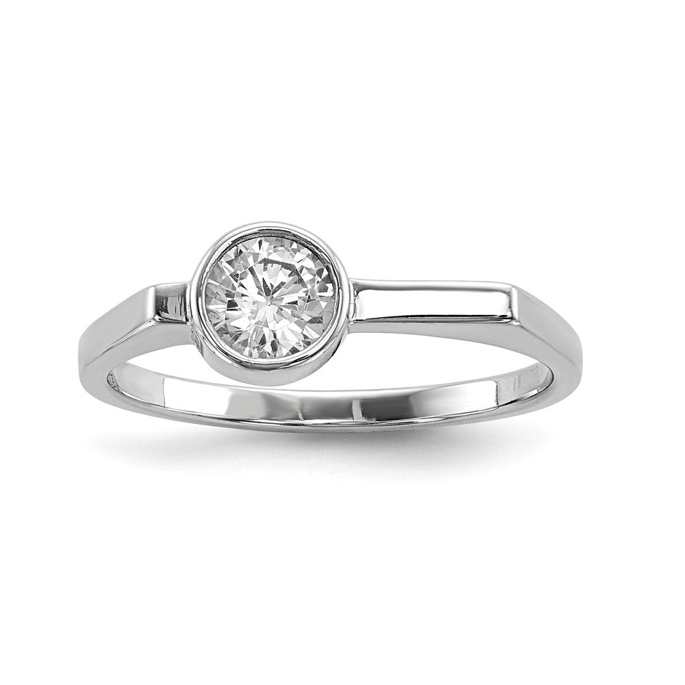 Sterling Silver Rhodium Plated Round Cz Ring