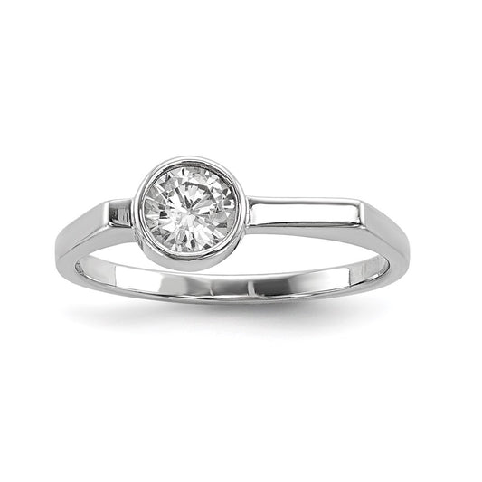 Sterling Silver Rhodium Plated Round Cz Ring
