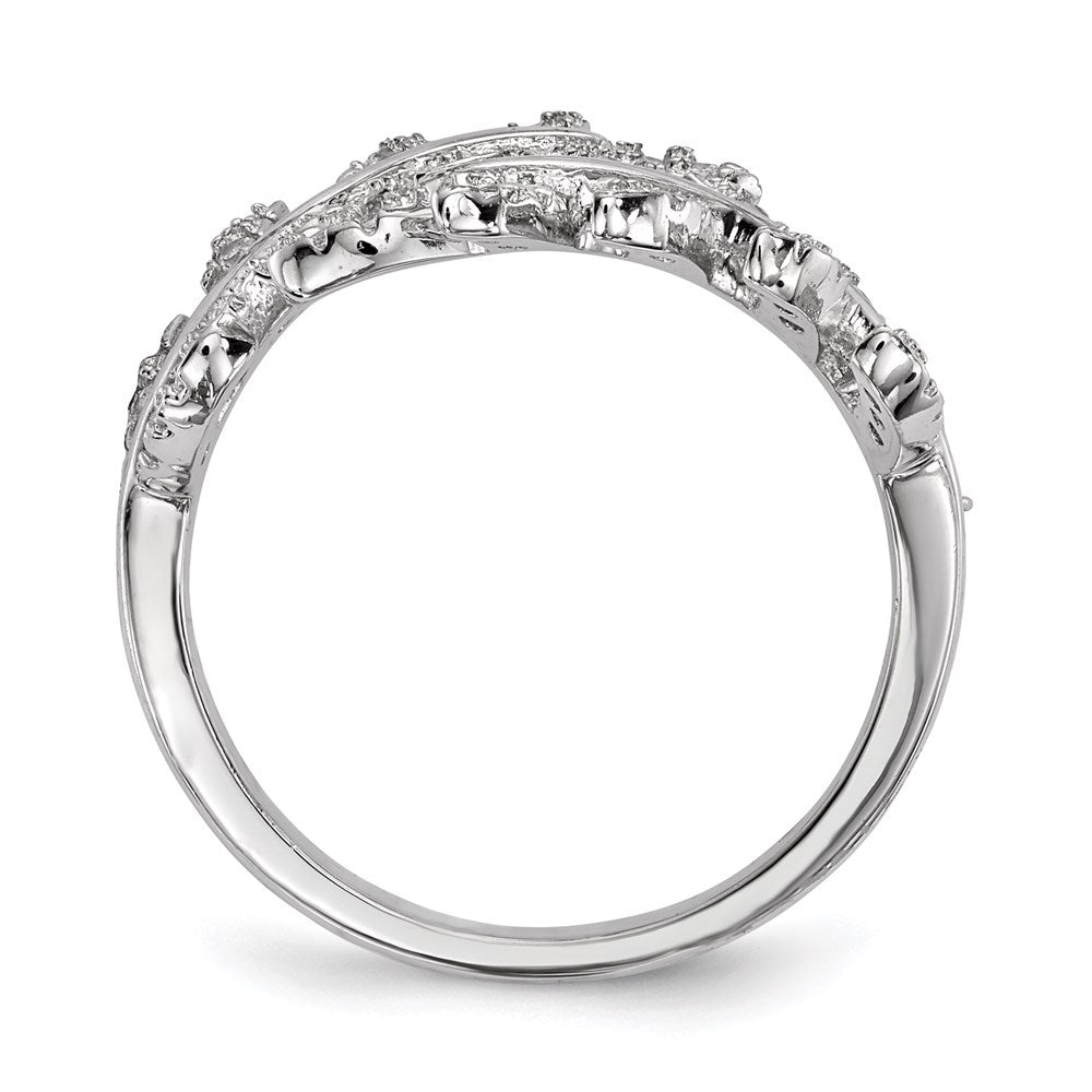 Sterling Silver Rhodium Plated Cz Leaf With Extender Ring