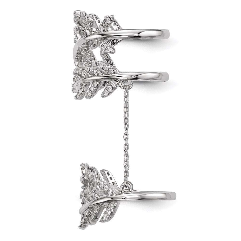 Sterling Silver Rhodium Plated Cz Leaf With Extender Ring