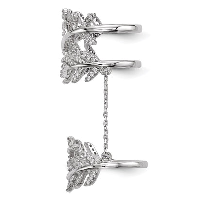 Sterling Silver Rhodium Plated Cz Leaf With Extender Ring