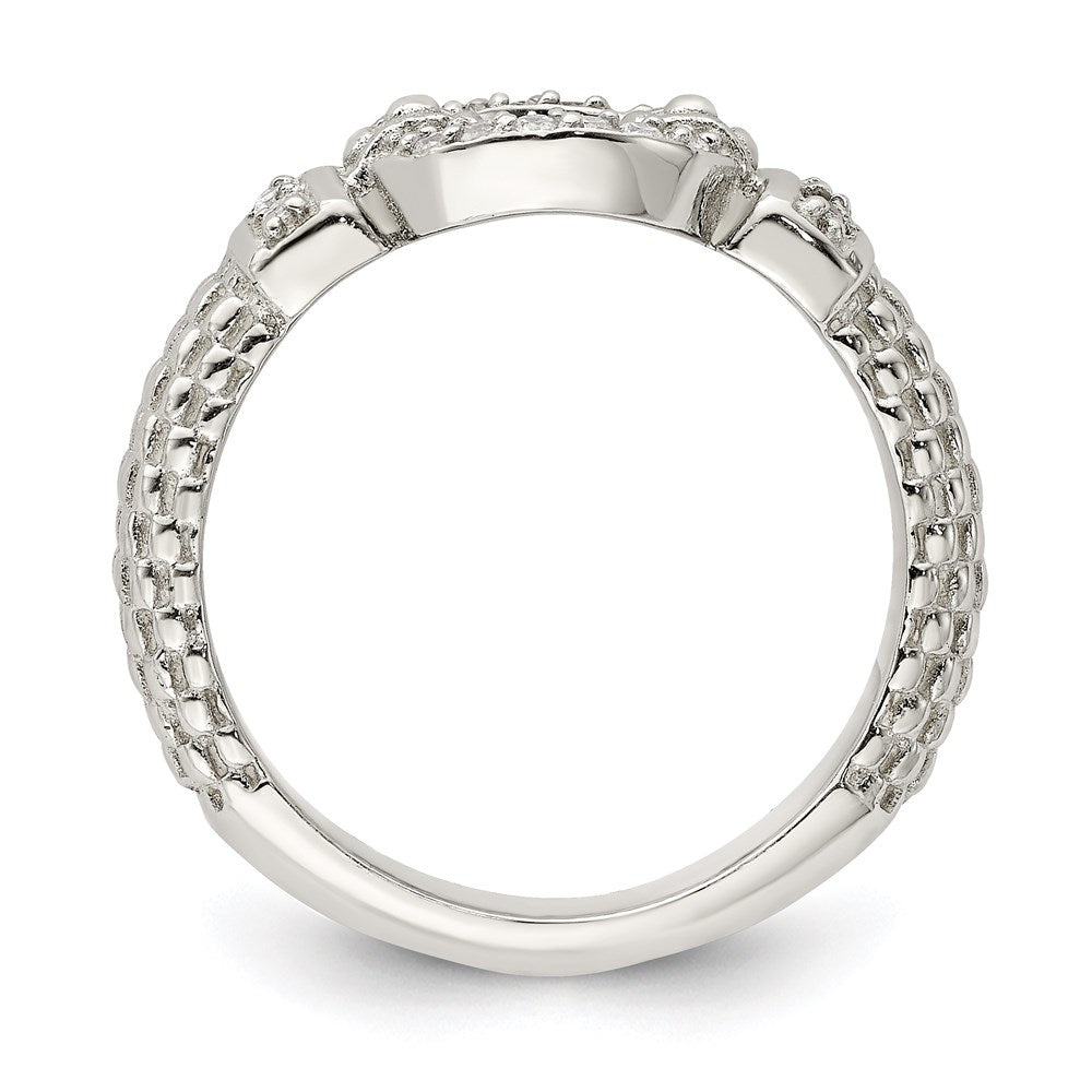 Sterling Silver Cz Textured Ring