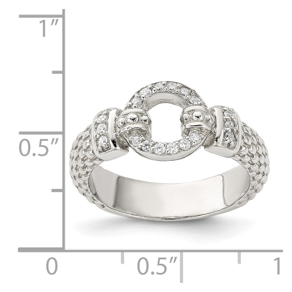 Sterling Silver Cz Textured Ring