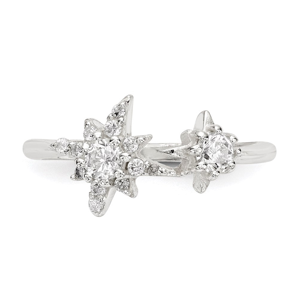 Sterling Silver Polished Cz Stars Ring