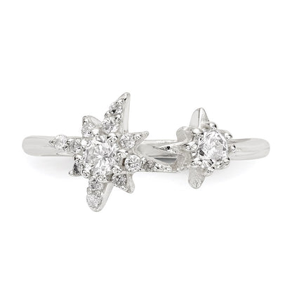 Sterling Silver Polished Cz Stars Ring