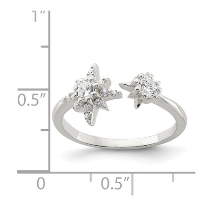 Sterling Silver Polished Cz Stars Ring