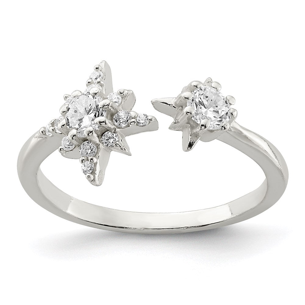 Sterling Silver Polished Cz Stars Ring