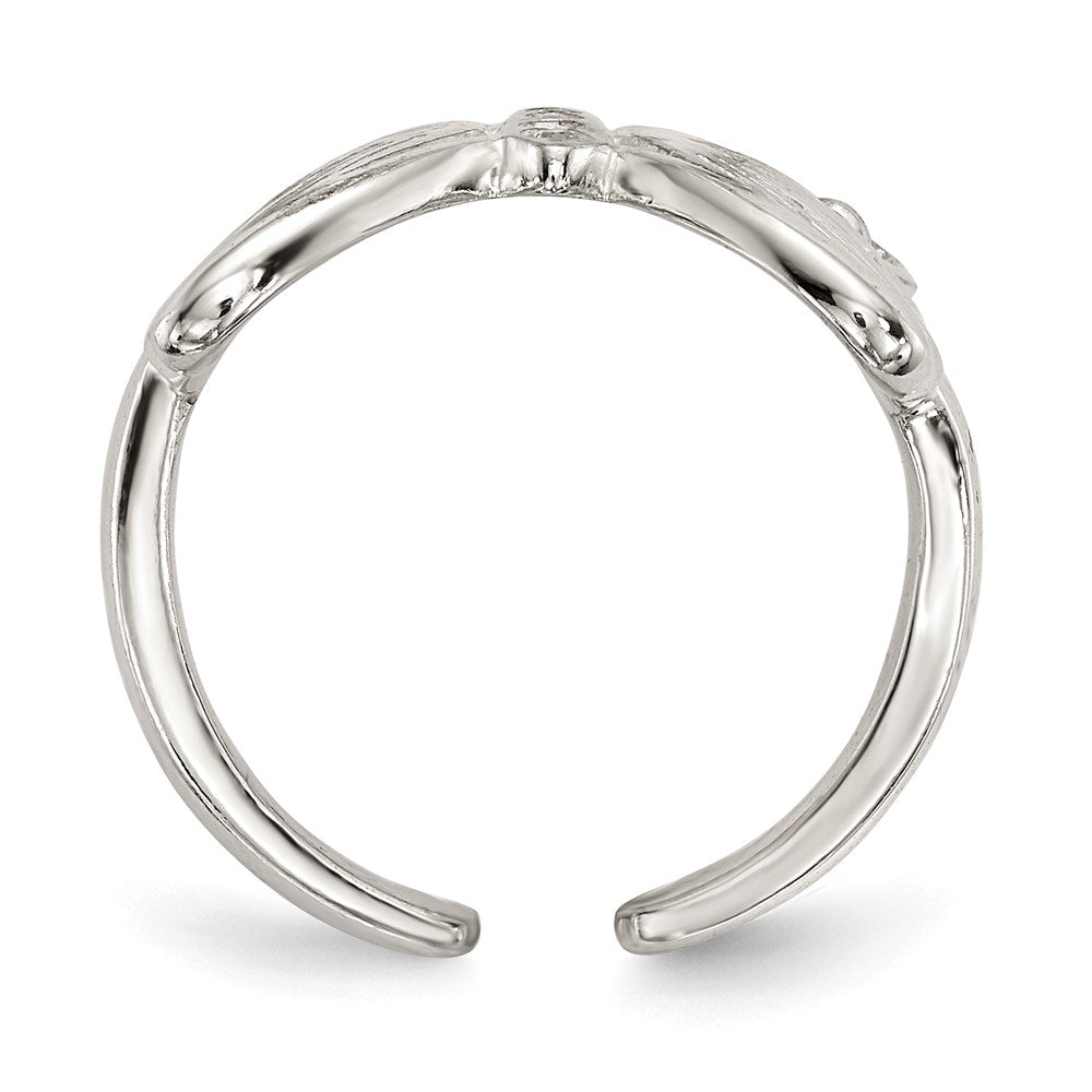 Sterling Silver Polished Cz Butterfly Double Finger Ring