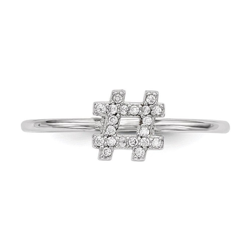 Sterling Silver Rhodium Plated Cz Hashtag Ring