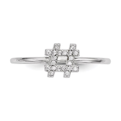 Sterling Silver Rhodium Plated Cz Hashtag Ring