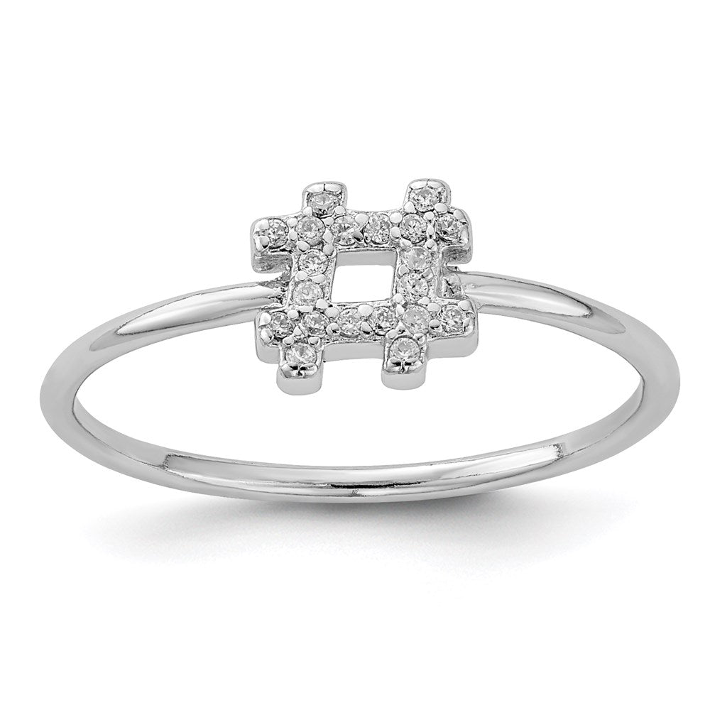 Sterling Silver Rhodium Plated Cz Hashtag Ring