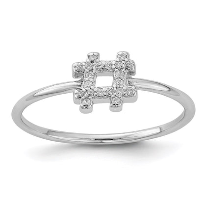 Sterling Silver Rhodium Plated Cz Hashtag Ring