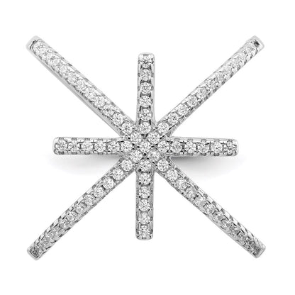 Sterling Silver Rhodium Plated Cz Star Criss Cross Ring