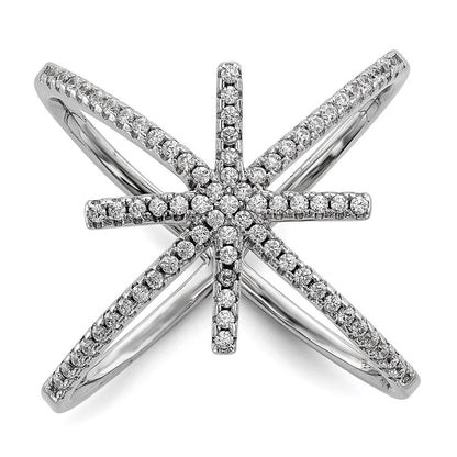 Sterling Silver Rhodium Plated Cz Star Criss Cross Ring