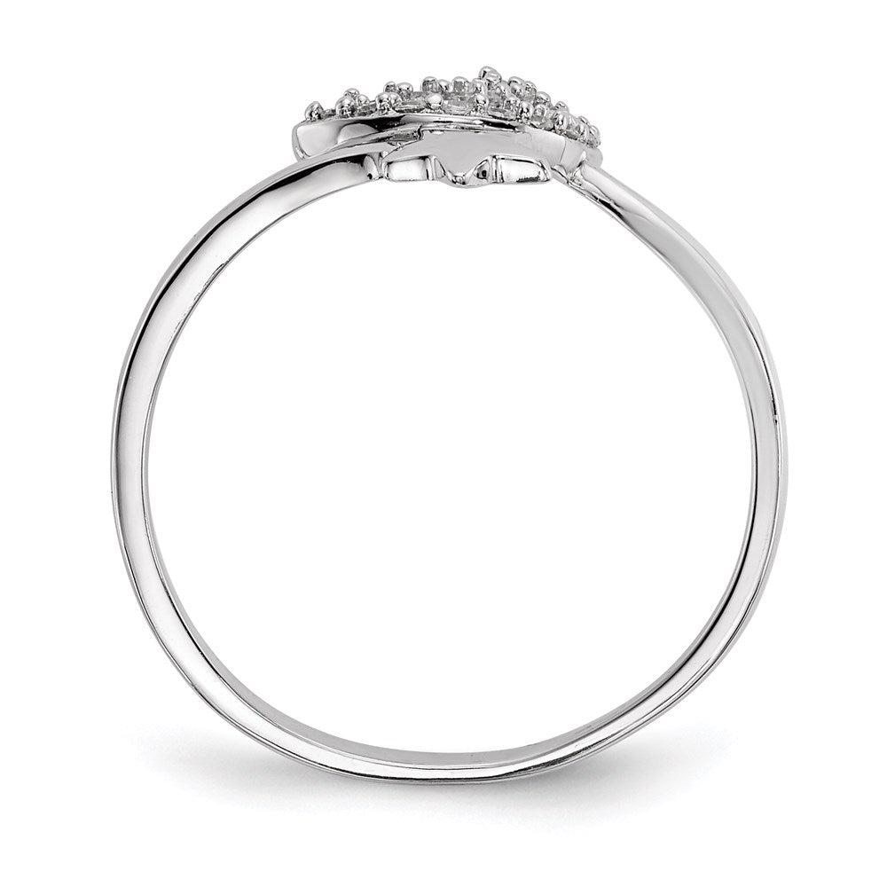 Sterling Silver Rhodium Plated Cz Moon And Star Ring