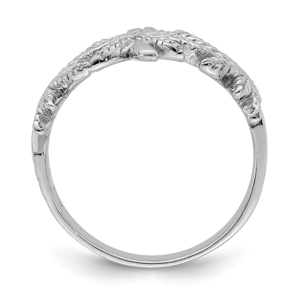 Sterling Silver Rhodium Plated Polished Leaf Ring