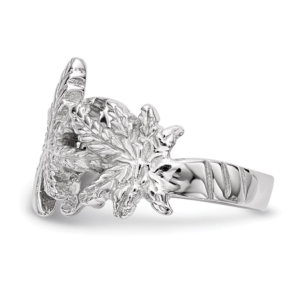 Sterling Silver Rhodium Plated Polished Leaf Ring