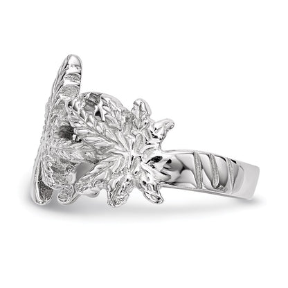 Sterling Silver Rhodium Plated Polished Leaf Ring