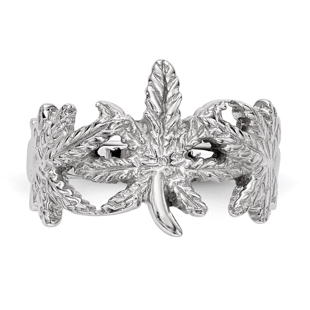 Sterling Silver Rhodium Plated Polished Leaf Ring