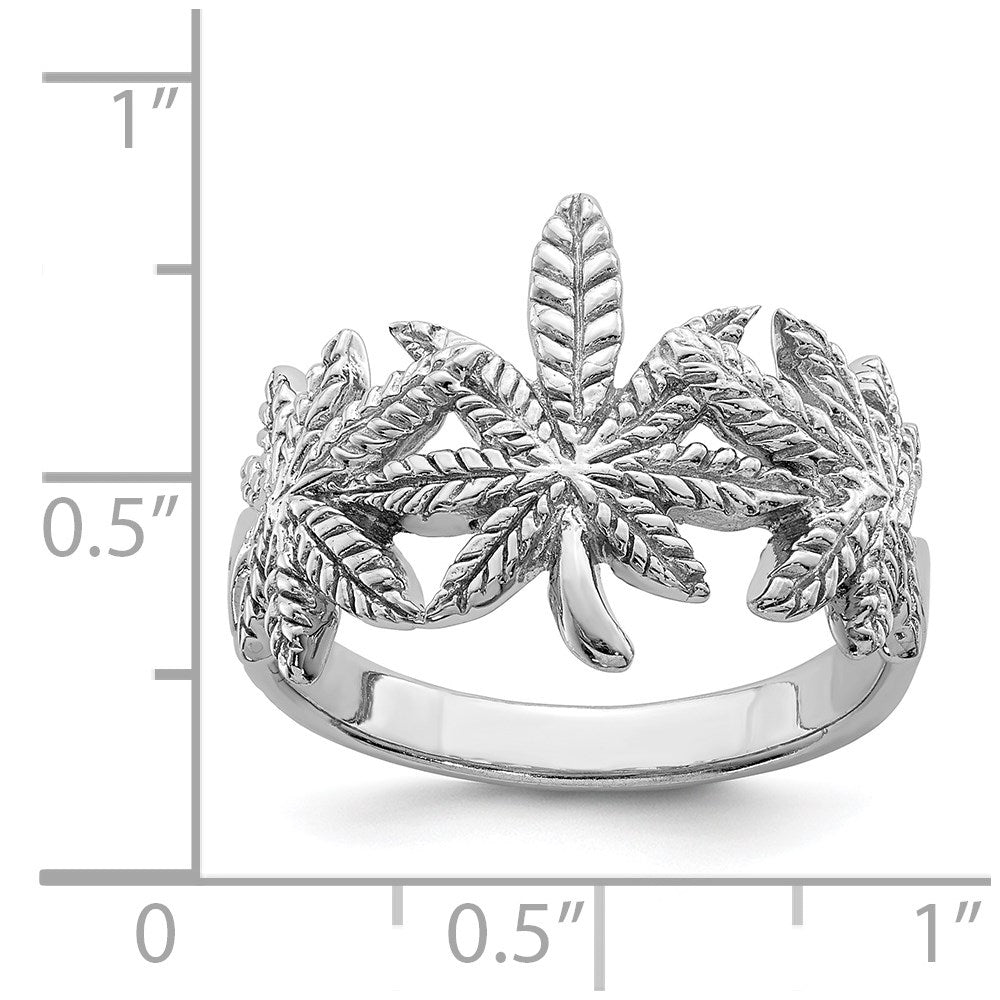 Sterling Silver Rhodium Plated Polished Leaf Ring