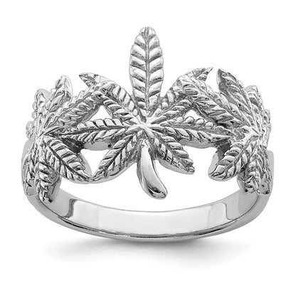 Sterling Silver Rhodium Plated Polished Leaf Ring