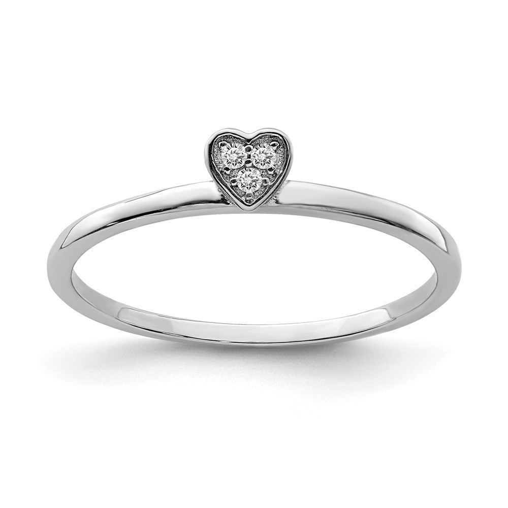 Sterling Silver Rhodium Plated Cz Heart Clover 3 Ring Set
