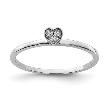 Sterling Silver Rhodium Plated Cz Heart Clover 3 Ring Set