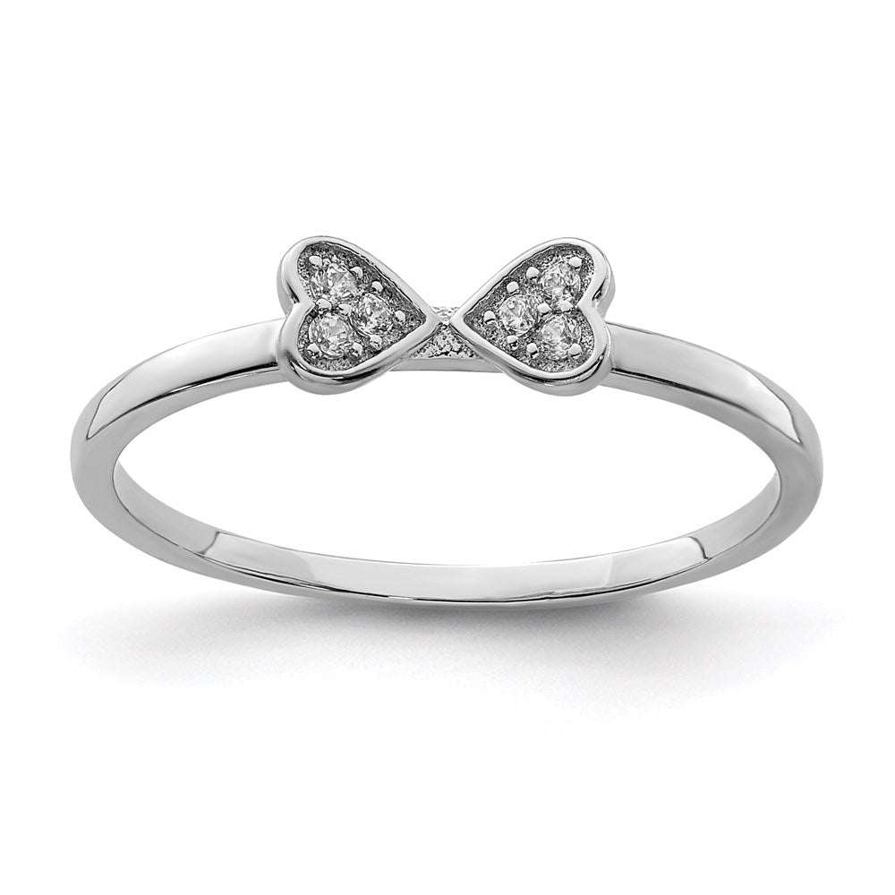 Sterling Silver Rhodium Plated Cz Heart Clover 3 Ring Set