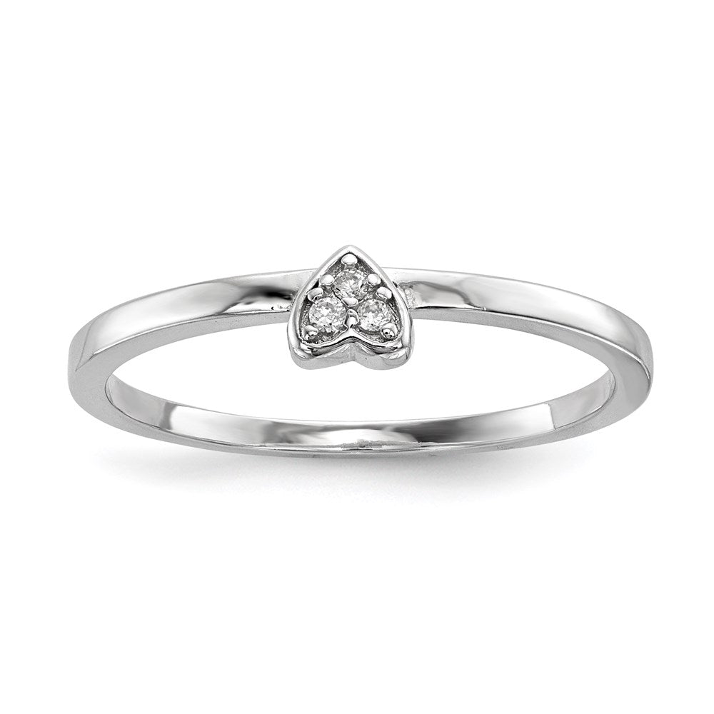 Sterling Silver Rhodium Plated Cz Heart Clover 3 Ring Set