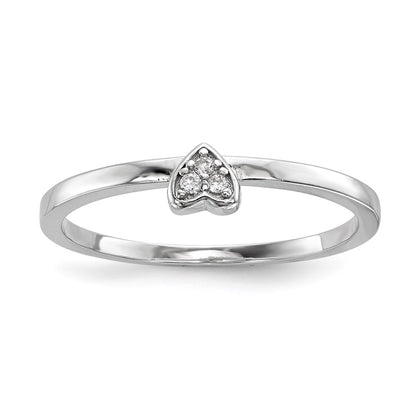 Sterling Silver Rhodium Plated Cz Heart Clover 3 Ring Set