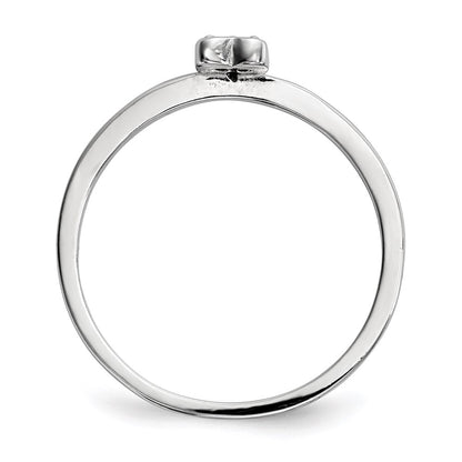 Sterling Silver Rhodium Plated Cz Heart Clover 3 Ring Set