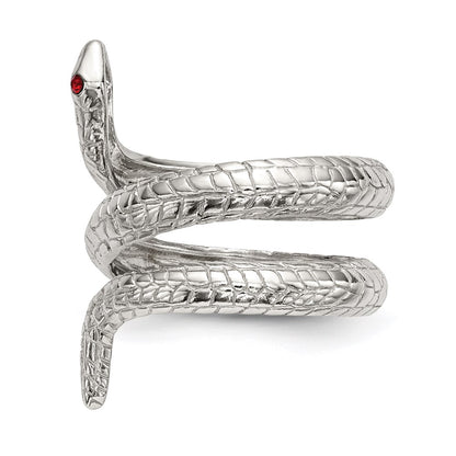 Sterling Silver Red Eye Crystal Snake Ring