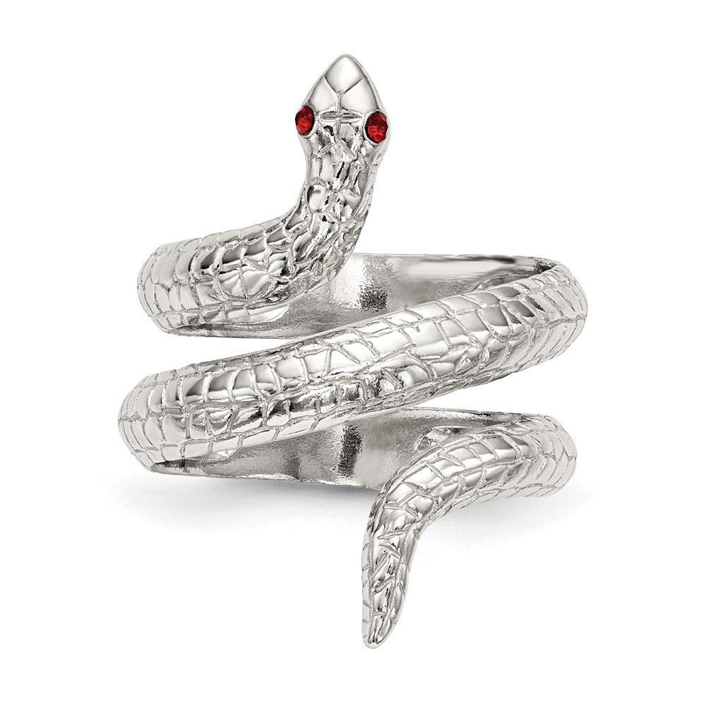 Sterling Silver Red Eye Crystal Snake Ring