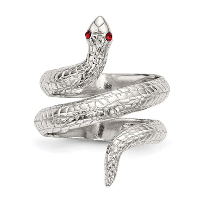Sterling Silver Red Eye Crystal Snake Ring