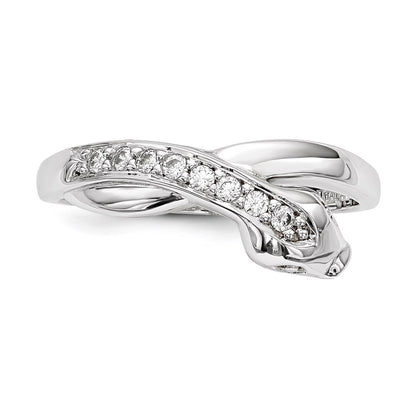 Sterling Silver Rhodium Plated Cz Snake Ring