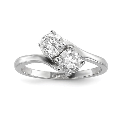 Sterling Silver Rhodium Plated Cz Two Stone Polished Ring