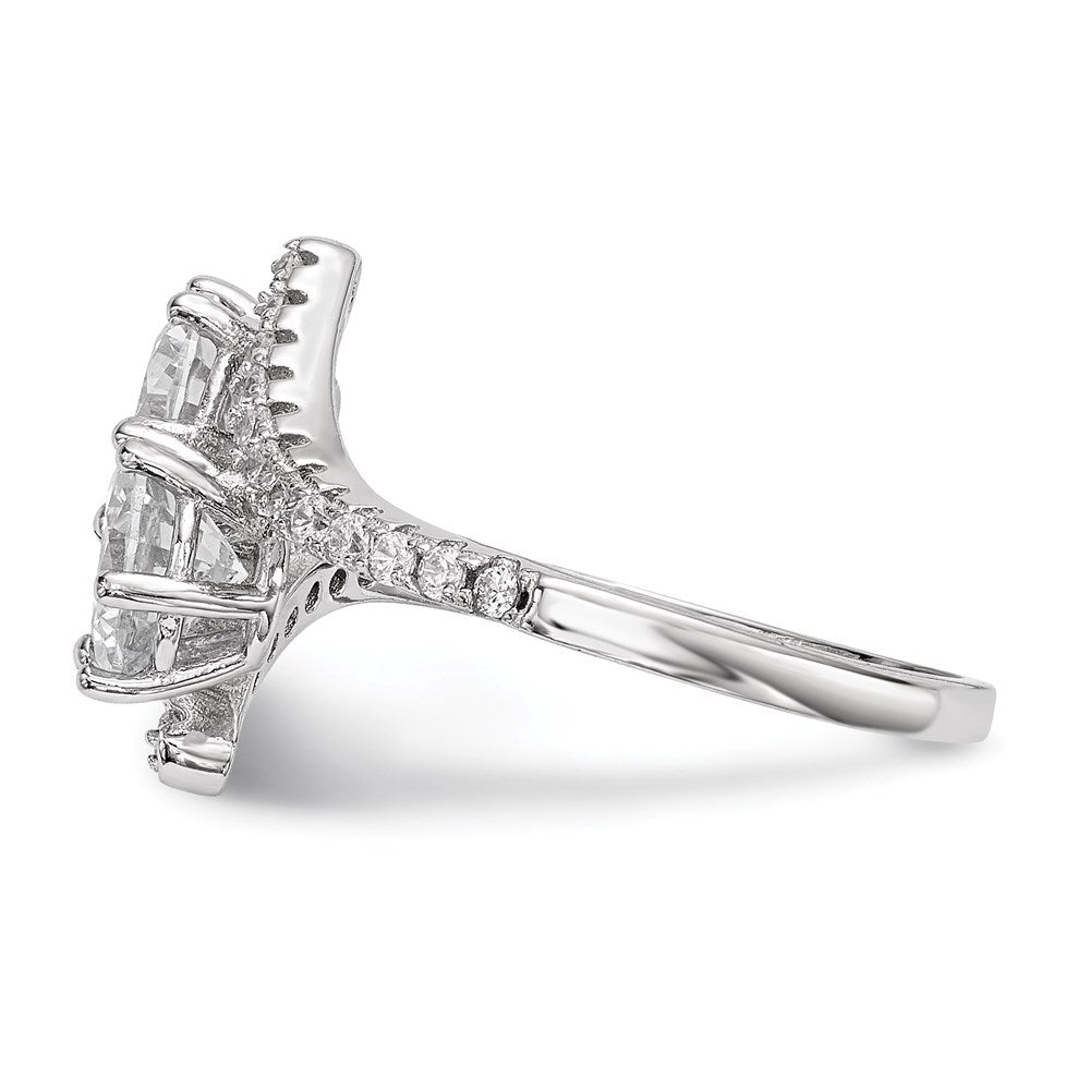 Sterling Silver Rhodium Plated Cz Two Stone Round Bypass Ring