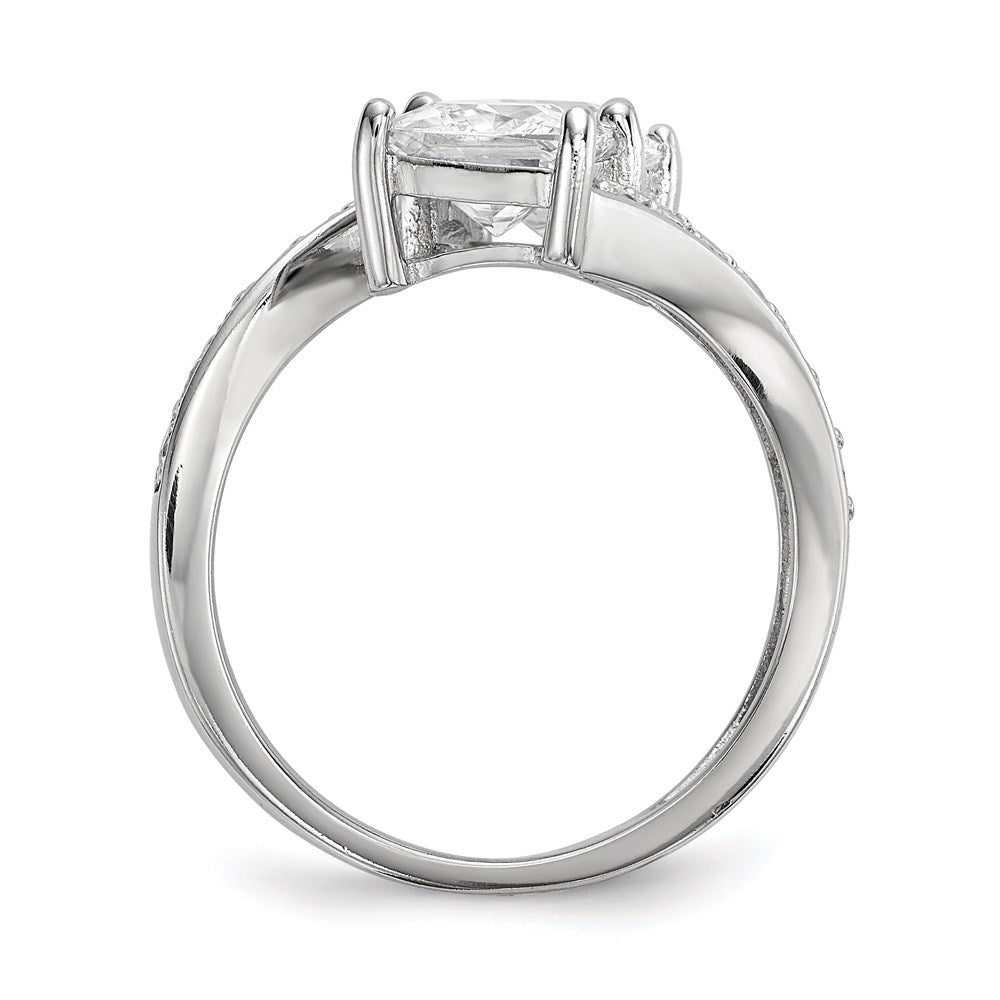 Sterling Silver Rhodium Plated Cz Two Stone Square Bypass Ring
