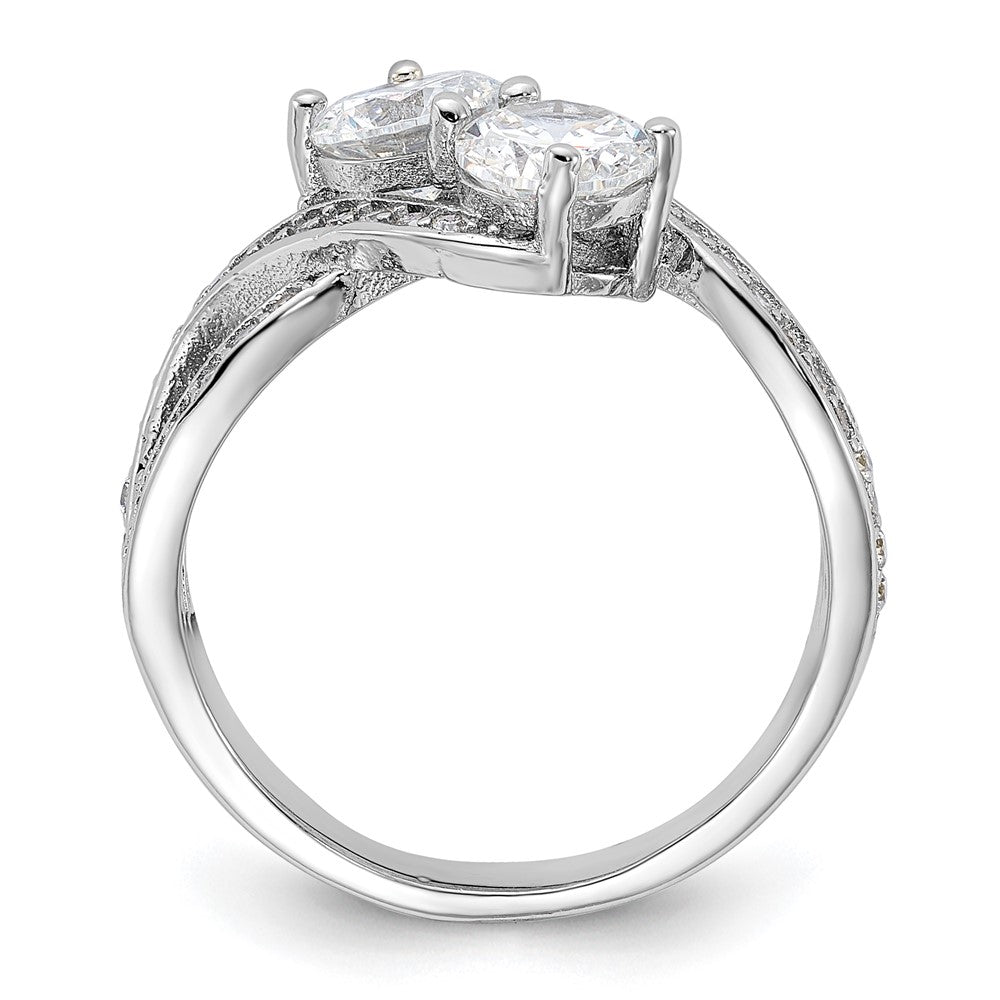Sterling Silver Rhodium Plated Cz Two Stone Polished Ring
