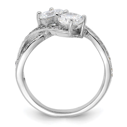 Sterling Silver Rhodium Plated Cz Two Stone Polished Ring