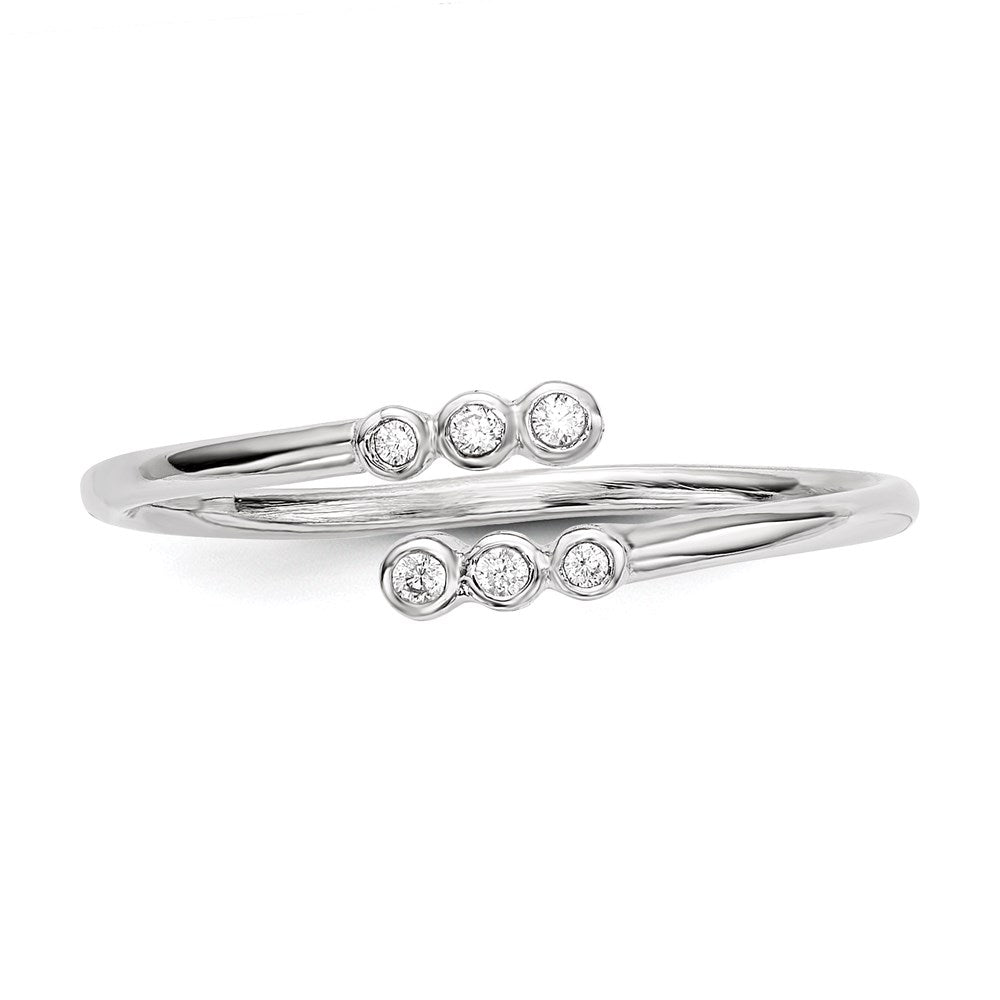 Sterling Silver Rhodium Plated Cz Adjustable Ring