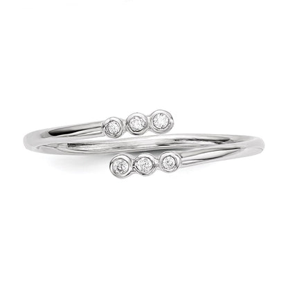 Sterling Silver Rhodium Plated Cz Adjustable Ring